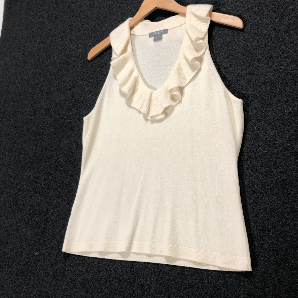 Ann‎ Taylor Ruffle Collar Sleeveless Knit Top Elegant Blouse Size S